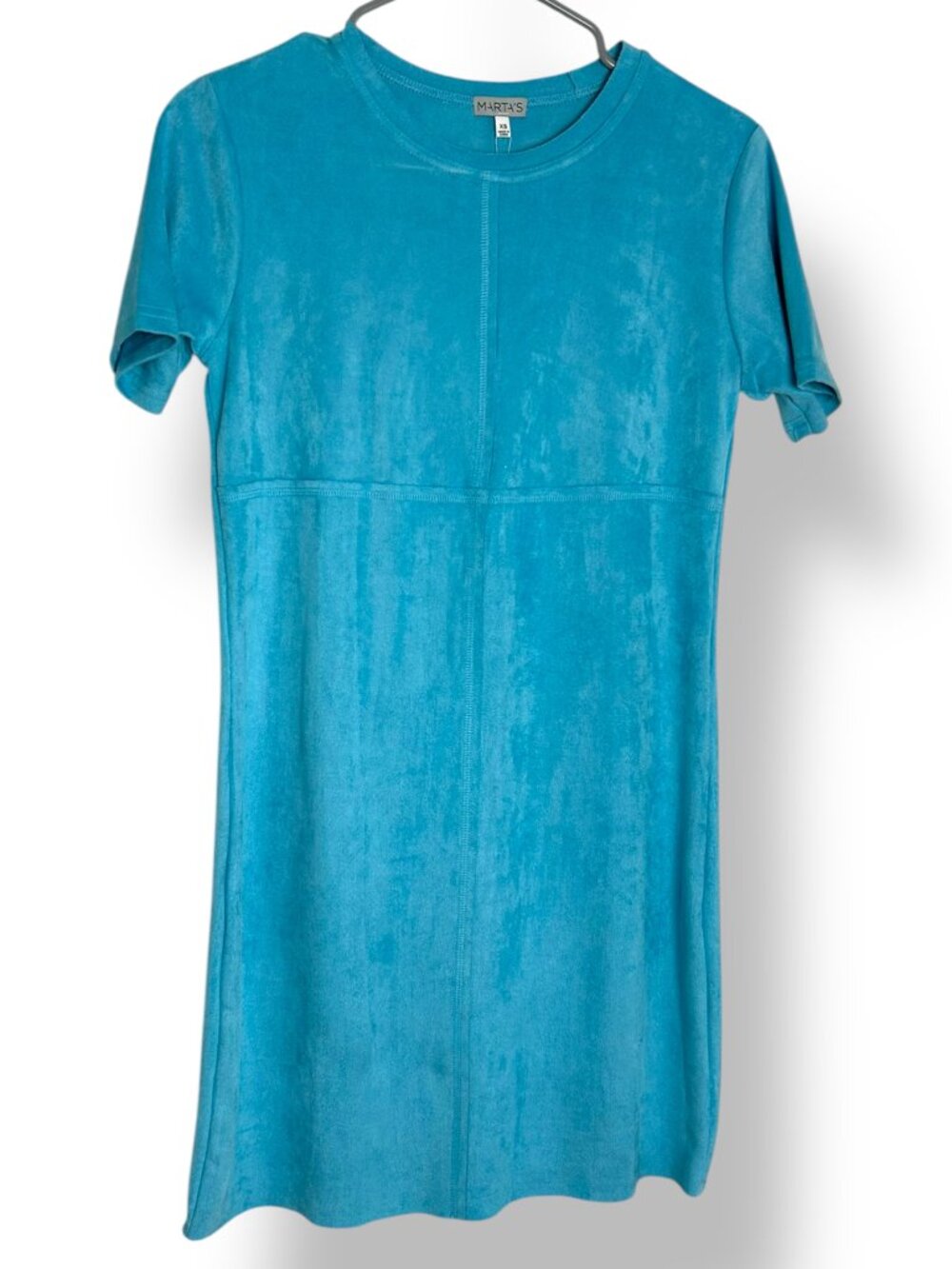 NWT Marta's Audrey Aqua Blue Faux Suede Stretch Dress Short Sleeve Sz XS